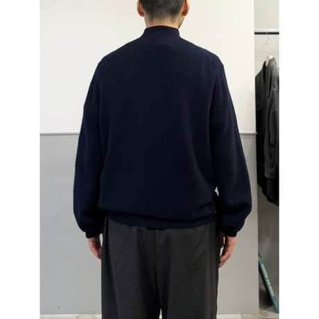 1990's-2000's "bloomingdale's" Cashmere × Suede Leather Trim half-zip knit sweater