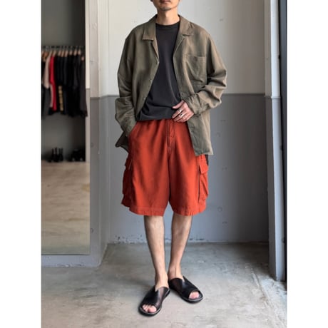 Linen / Lyocell fabric open collar shirt