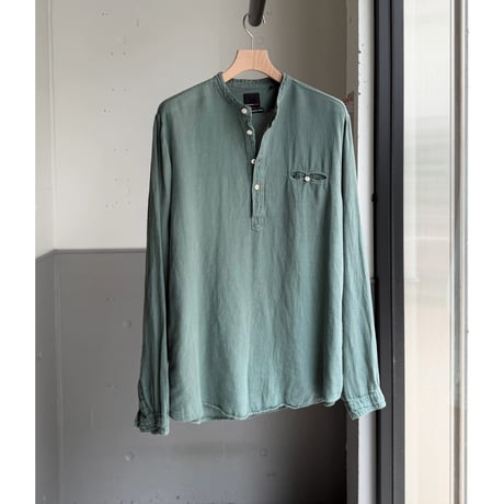 2000's Fine european linen fabric band collar pull over shirt