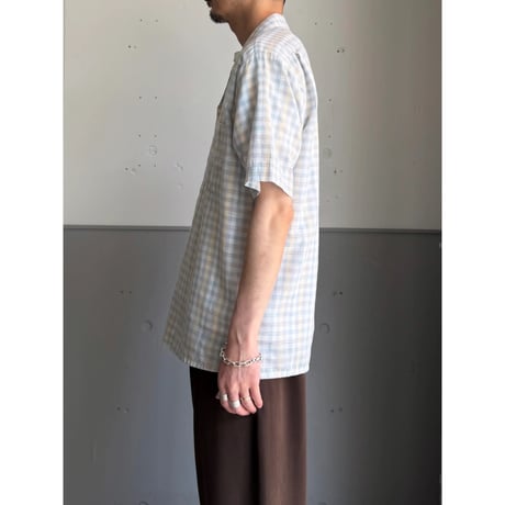 1980's "monsieur carven" plaid patterned open collar short sleeve shirt
