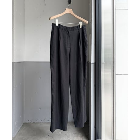 1990's Black linen fabric tuck slacks pants