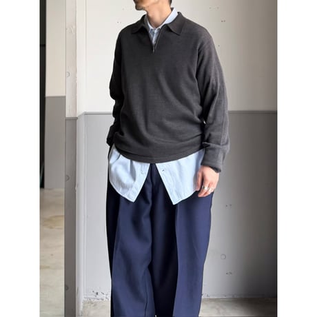 1990's-2000's Cotton blend zip-up knit pullover shirt