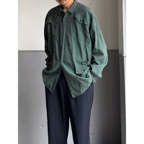 1980's-Early 1990's Gingham pattern slanted patch pocket shirt