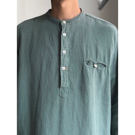 2000's Fine european linen fabric band collar pull over shirt