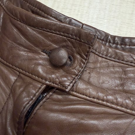 1990's Brown leather wide silhouette tuck pants