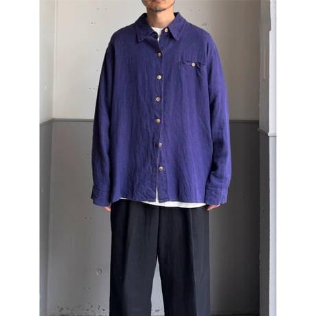 1990's Purple linen fabric long sleeve shirt