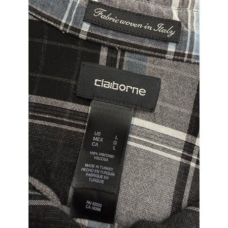 2000's "claiborne" ITALIAN Viscose fabric plaid pattern shirt