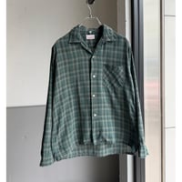 1960's Sheer cotton fabric plaid pattern open collar shirt