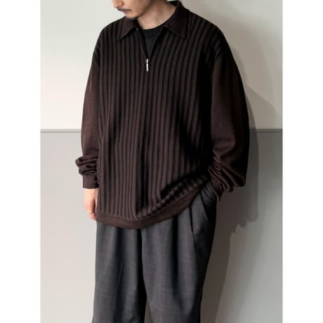 1990's-2000's ITALY MADE Stripe pattern half-zip knit pullover shirt