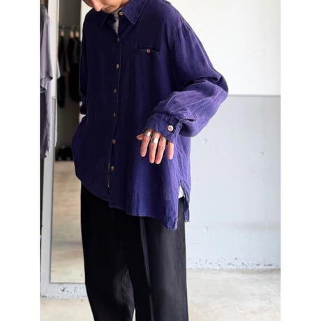 1990's Purple linen fabric long sleeve shirt