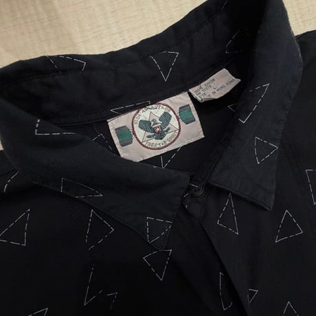 Early 1990's Black rayon fabric triangle printed long sleeve shirt