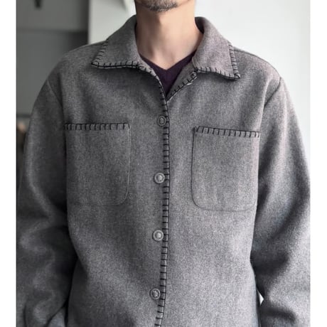1990's Stitching Design Wool Blend Fabric Long Sleeve Shirt