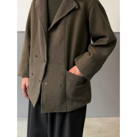〜1990's Wool × Ribbed Jersey Switching Fabric Design Loop Collar Jacket