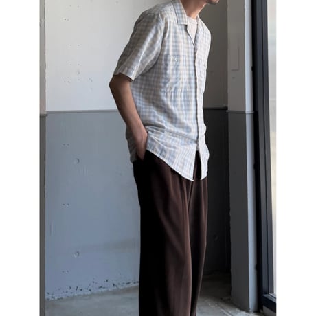 1980's "monsieur carven" plaid patterned open collar short sleeve shirt