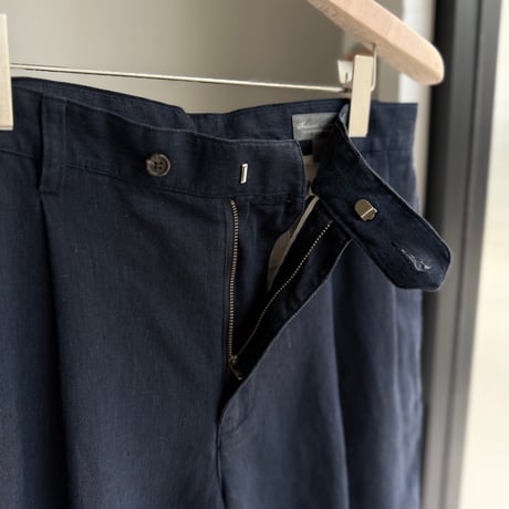2000's "Daniel Cremieux" Navy × Skyblue Linen fabric 2tuck shorts