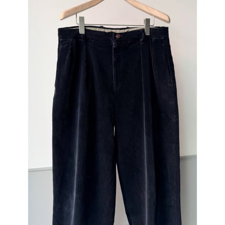 1990's "nautica" Blue-black corduroy 2tuck slacks pants