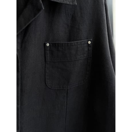 2000's Black linen fabric short length 4pocket jacket