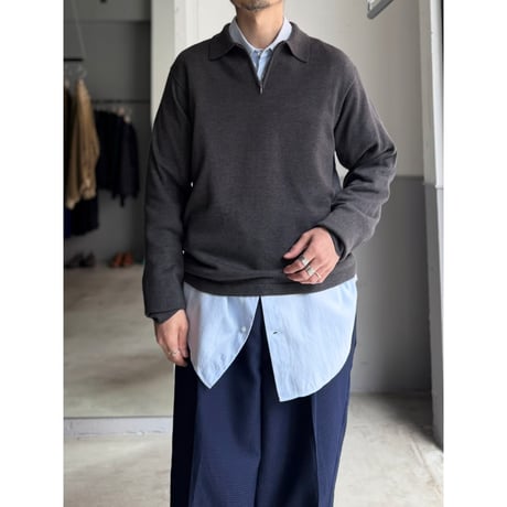 1990's-2000's Cotton blend zip-up knit pullover shirt