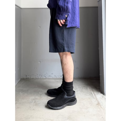 2000's "Daniel Cremieux" Navy × Skyblue Linen fabric 2tuck shorts