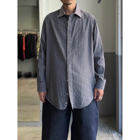 2000's "ARMANI COLLEZIONI" Cotton / Silk fabric striped fabric shirt