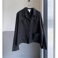 2000's Black linen fabric short length 4pocket jacket