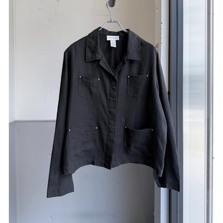 2000's Black linen fabric short length 4pocket jacket
