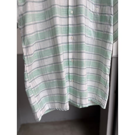 1980's-1990's FRANCE MADE Sheer fabric plaid patterned short sleeve shirt