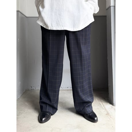 〜2000's "Franco Vessi" Windowpane pattern Inverted pleats slacks pants
