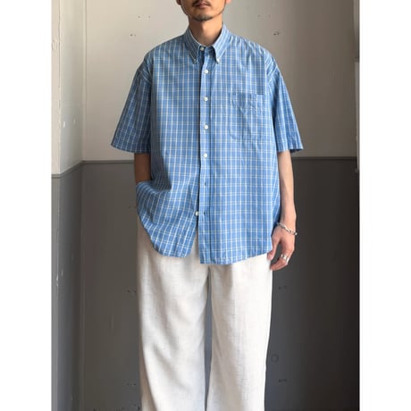 1990's-2000's "YVES SAINT LAURENT pour homme" Plaid patterned short sleeve shirt