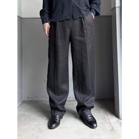 1990's Black linen fabric tuck slacks pants