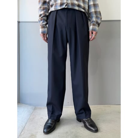 1990's USA MADE "Polo by Ralph Lauren" Navy wool fabric Intuck slacks pants