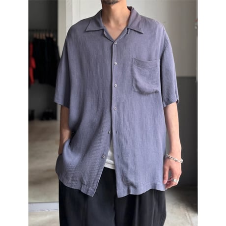 2000's Silk fabric open collar short sleeve shirt