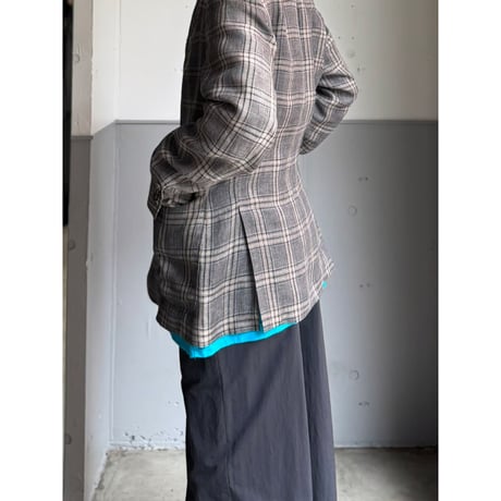 2000's "ARMANI COLLEZIONI" Linen fabric plaid pattern tailored jacket