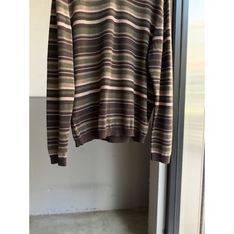 2000's "STRUCTURE" ITALIAN Merino Wool stripe pattern V-necked knit sweater
