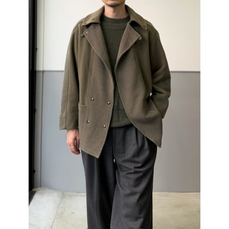 〜1990's Wool × Ribbed Jersey Switching Fabric Design Loop Collar Jacket