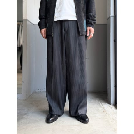 1990's-2000's Rayon blend inverted pleats & stripe wide silhouette slacks pants