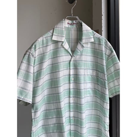1980's-1990's FRANCE MADE Sheer fabric plaid patterned short sleeve shirt