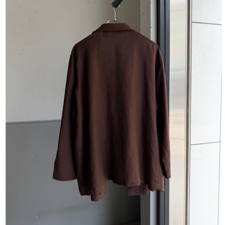 1990's-2000's Linen × Rayon Fabric Open Collar Shirt With Pocket