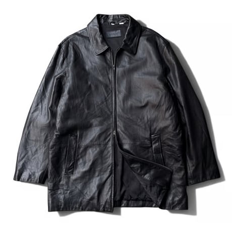 1990's-2000's Black Leather Double Zipper Coat