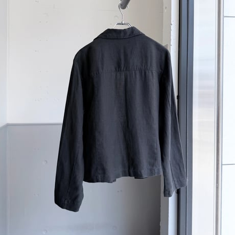 2000's Black linen fabric short length 4pocket jacket