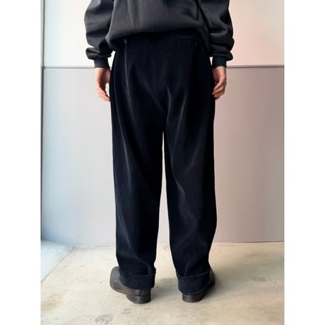 1990's "nautica" Blue-black corduroy 2tuck slacks pants