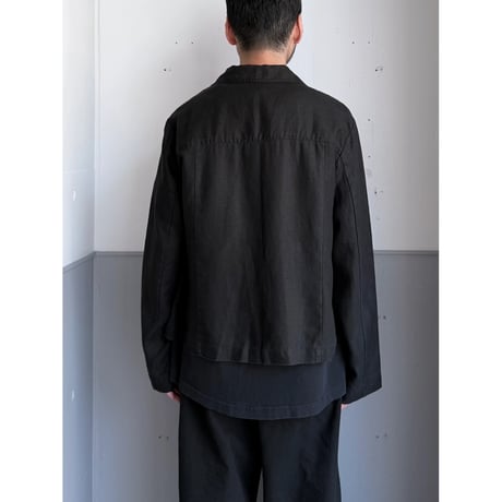 2000's Black linen fabric short length 4pocket jacket