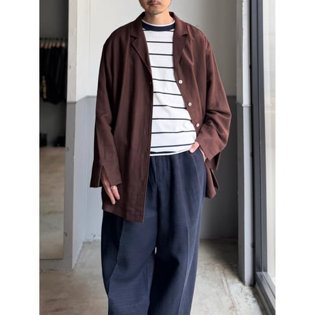 1990's-2000's Linen × Rayon Fabric Open Collar Shirt With Pocket