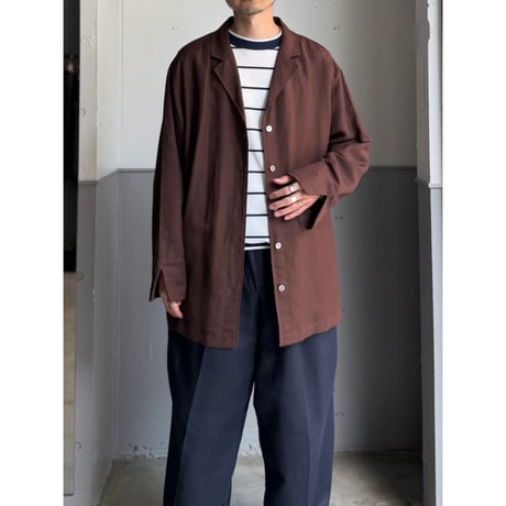 1990's-2000's Linen × Rayon Fabric Open Collar Shirt With Pocket