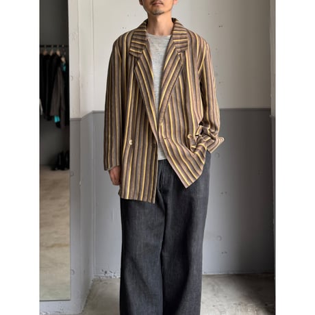 1980's Linen blend stripe patterned relaxing tailored jacket