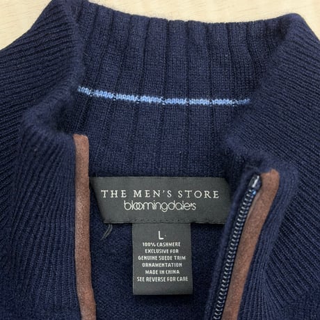 1990's-2000's "bloomingdale's" Cashmere × Suede Leather Trim half-zip knit sweater