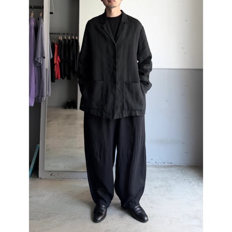 1990's ITALY Made Black Linen Fabric Side Slit Shirt