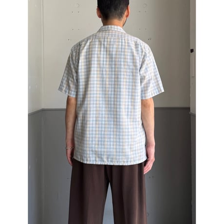 1980's "monsieur carven" plaid patterned open collar short sleeve shirt