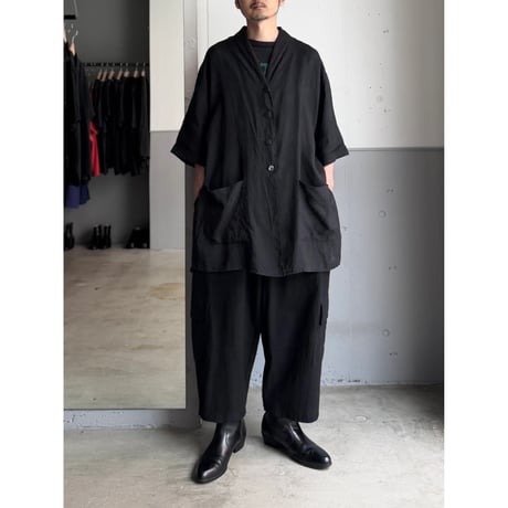 1990's "I BLUES by Max Mara" ITALY MADE Pure linen fabric shawl collar short sleeve shirt