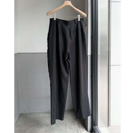 1990's Black linen fabric tuck slacks pants